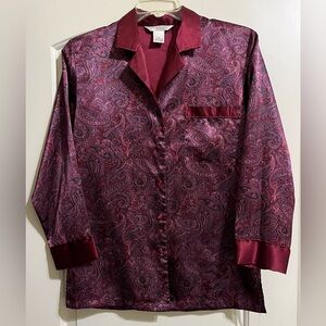 Private Luxuries Paisley Women’s SATIN Multicolor Button Down Pajama Shirt SMALL